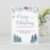 Vrolijk kerstfeest vanuit New Home Winter Forest M Aankondiging (Staand voorkant)