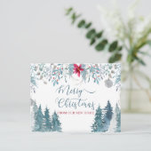Vrolijk kerstfeest vanuit New Home Winter Forest M Feestdagenkaart (Staand voorkant)