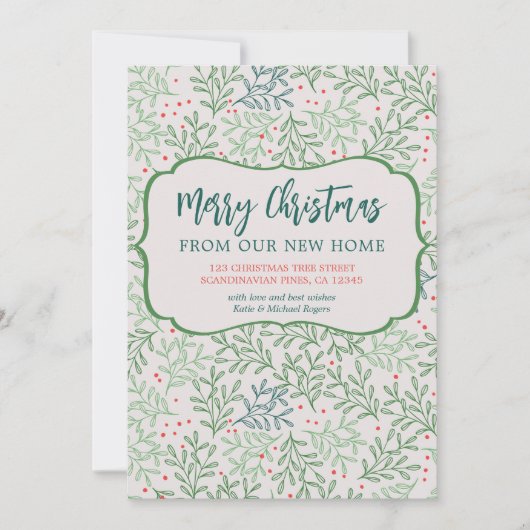 Vrolijk kerstfeest vanuit New Home Winter Greenery Aankondiging (Voorkant)