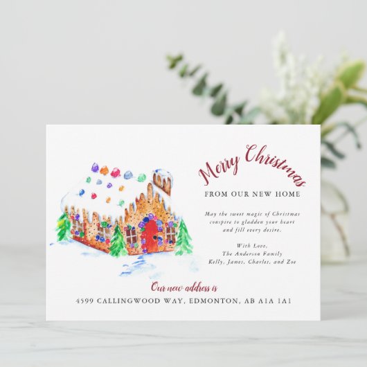 Vrolijk kerstfeest vanuit ons nieuwe adres voor th aankondiging (Staand voorkant)