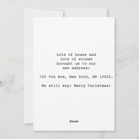 Vrolijk kerstfeest vanuit ons nieuwe thuis feestdagenkaart (Achterkant)