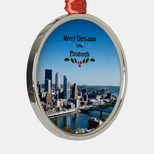 Vrolijk kerstfeest vanuit Pittsburgh Metalen Ornament (Rechts)