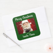 Vrolijk kerstfeest vanuit Santa Claus Green Vierkante Sticker (Envelop)