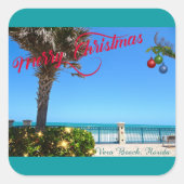 Vrolijk kerstfeest vanuit Vero Beach Florida Ocean Vierkante Sticker (Voorkant)