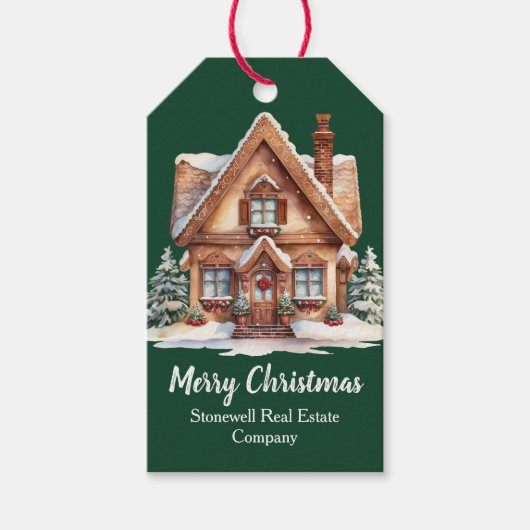 Vrolijk Kerstfeest Vastgoedbedrijf Groen Custom Cadeaulabel (Voorkant)