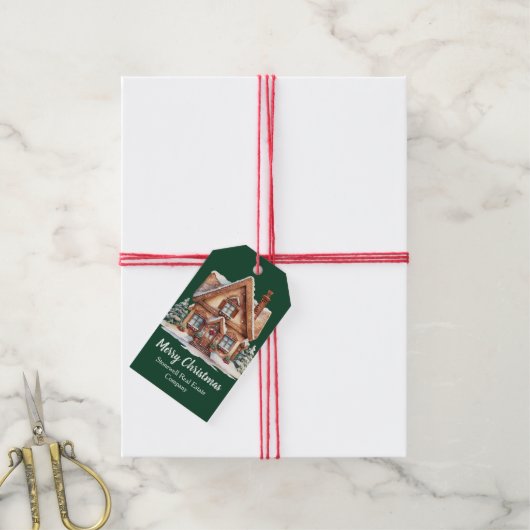 Vrolijk Kerstfeest Vastgoedbedrijf Groen Custom Cadeaulabel (Met Touw)