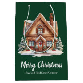Vrolijk Kerstfeest Vastgoedbedrijf Groen Custom Medium Cadeauzakje (Voorkant)