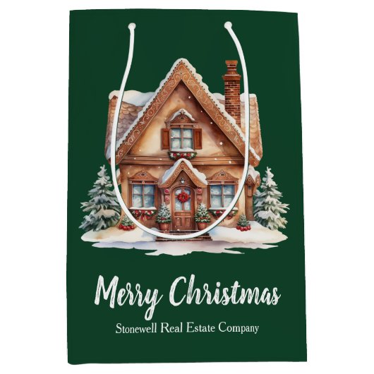 Vrolijk Kerstfeest Vastgoedbedrijf Groen Custom Medium Cadeauzakje (Voorkant)