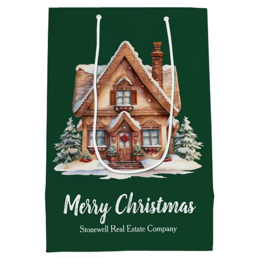 Vrolijk Kerstfeest Vastgoedbedrijf Groen Custom Medium Cadeauzakje (Achterkant)