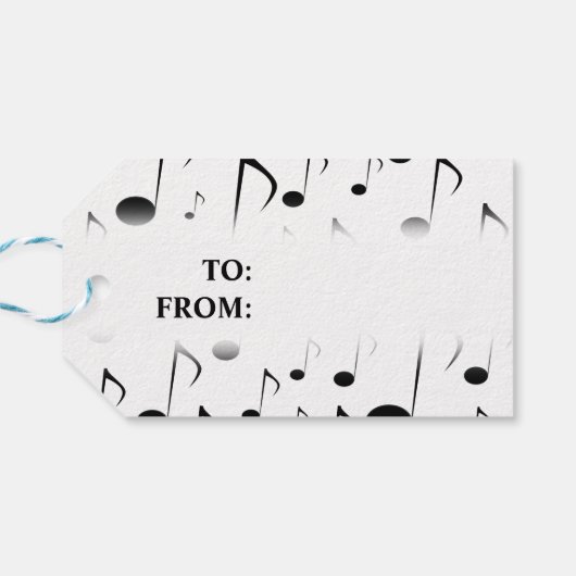 "Vrolijk kerstfeest!"; veel muzieknoten patroon Cadeaulabel (Achterkant Horizontaal)