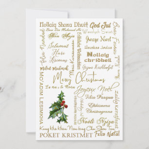 Vrolijk kerstfeest Veel talen Gold Typografie Feestdagenkaart