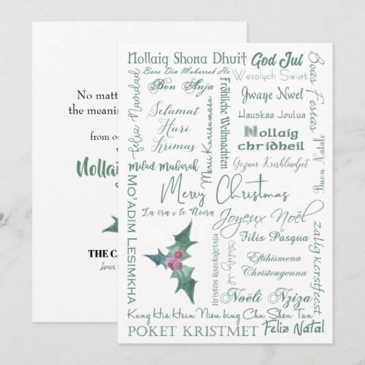 Vrolijk kerstfeest Veel talen Typografie Feestdagenkaart (Voorkant / Achterkant)
