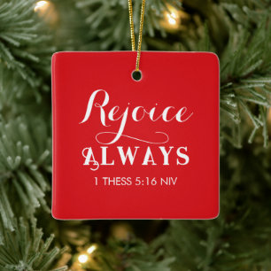 Vrolijk kerstfeest Verheug u in de Heer rood en wi Keramisch Ornament