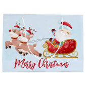 Vrolijk kerstfeest, verklikkerst, slee en rendier groot cadeauzakje (Achterkant)