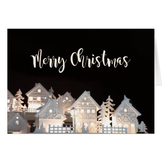 Vrolijk kerstfeest verlichte kerstwoningen (Voorkant Horizontaal)