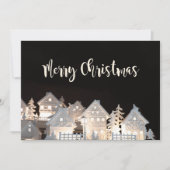 Vrolijk kerstfeest verlichte kerstwoningen kaart (Voorkant)