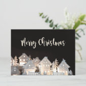 Vrolijk kerstfeest verlichte kerstwoningen kaart (Staand voorkant)