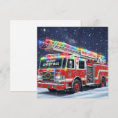 Vrolijk kerstfeest versierde brandweerwagen feestdagenkaart (Voorkant / Achterkant)