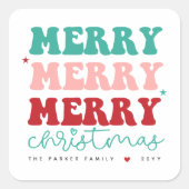 Vrolijk kerstfeest vet kleurrijk rood hart vierkante sticker (Voorkant)