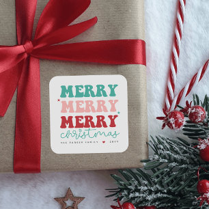 Vrolijk kerstfeest vet kleurrijk rood hart vierkante sticker