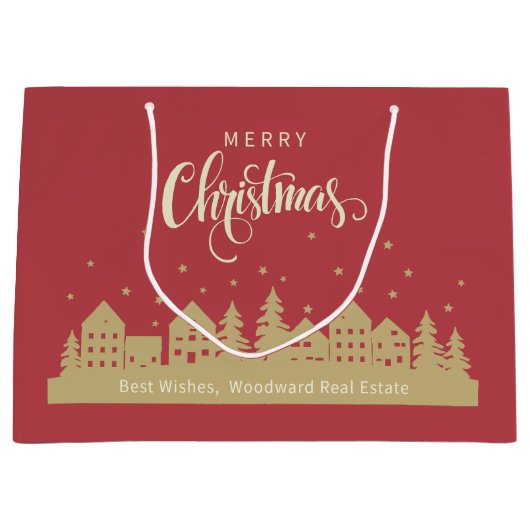 Vrolijk Kerstfeest Vetgedrukte Rode Retro | Realto Groot Cadeauzakje (Voorkant)