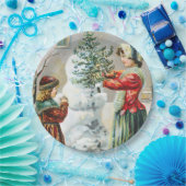 Vrolijk kerstfeest Victoriaans familie en Snowman Papieren Bordje (Feest)