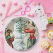 Vrolijk kerstfeest Victoriaans familie en Snowman Papieren Bordje (Feest)