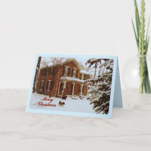 Vrolijk kerstfeest Victoriaans huis in de sneeuw Feestdagen Kaart