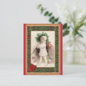 Vrolijk Kerstfeest Victoriaans Kind Poinsettia Briefkaart (Staand voorkant)