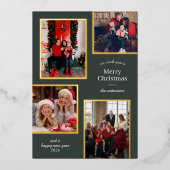 Vrolijk Kerstfeest Vier foto's Classic Stripes Gro Folie Feestdagenkaart (Voorkant)