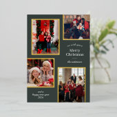 Vrolijk Kerstfeest Vier foto's Classic Stripes Gro Folie Feestdagenkaart (Staand Voorkant)