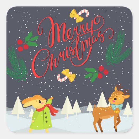 Vrolijk kerstfeest vierkante sticker (Voorkant)