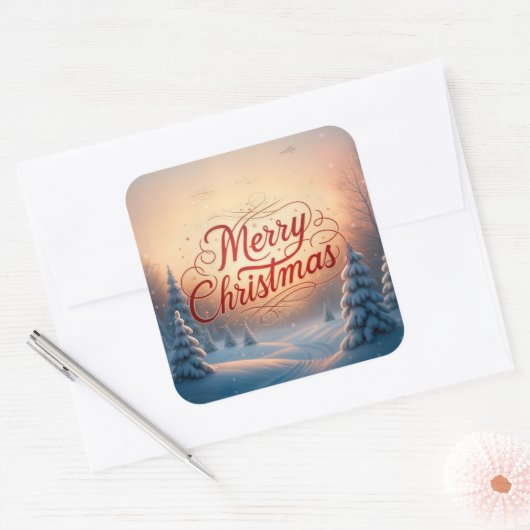 Vrolijk kerstfeest vierkante sticker (Envelop)