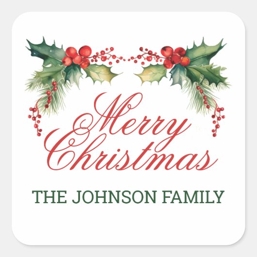 Vrolijk kerstfeest vierkante sticker (Voorkant)