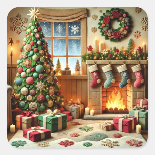 Vrolijk kerstfeest vierkante sticker (Voorkant)