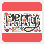 Vrolijk kerstfeest vierkante sticker (Voorkant)
