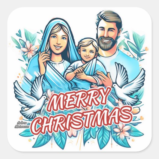 Vrolijk kerstfeest vierkante sticker (Voorkant)