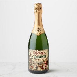 vrolijk kerstfeest vintage champagnefles label sparkling wijnetiket
