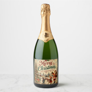 vrolijk kerstfeest vintage champagnefles label sparkling wijnetiket