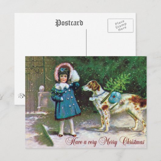 Vrolijk kerstfeest Vintage Feestdagenkaart (Voorkant / Achterkant)