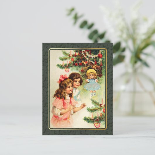 Vrolijk kerstfeest. Vintage-kerstscène Feestdagenkaart (Staand voorkant)