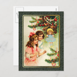 Vrolijk kerstfeest. Vintage-kerstscène Feestdagenkaart