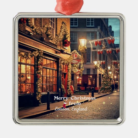 Vrolijk kerstfeest Vintage Londen Metalen Ornament (Voorkant)