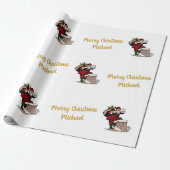 Vrolijk Kerstfeest Vintage Santa Custom Name Cadeaupapier (Uitgerold)