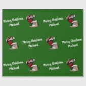 Vrolijk Kerstfeest Vintage Santa Custom Name Cadeaupapier (Vlak)