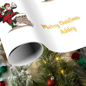 Vrolijk Kerstfeest Vintage Santa Custom Name Cadeaupapier