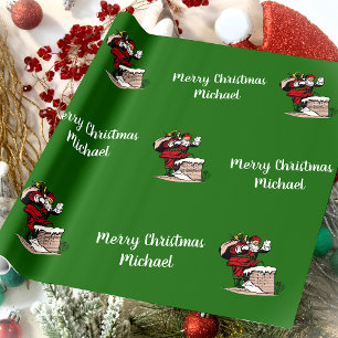 Vrolijk Kerstfeest Vintage Santa Custom Name Cadeaupapier
