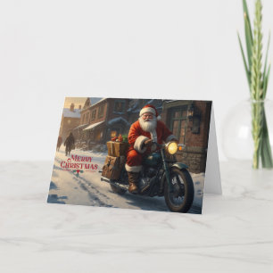 Vrolijk kerstfeest Vintage Santa op Motorcycle Feestdagen Kaart