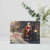 Vrolijk kerstfeest Vintage Santa op Motorcycle Feestdagenkaart (Staand voorkant)