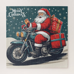 Vrolijk kerstfeest Vintage Santa op Motorcycle Legpuzzel